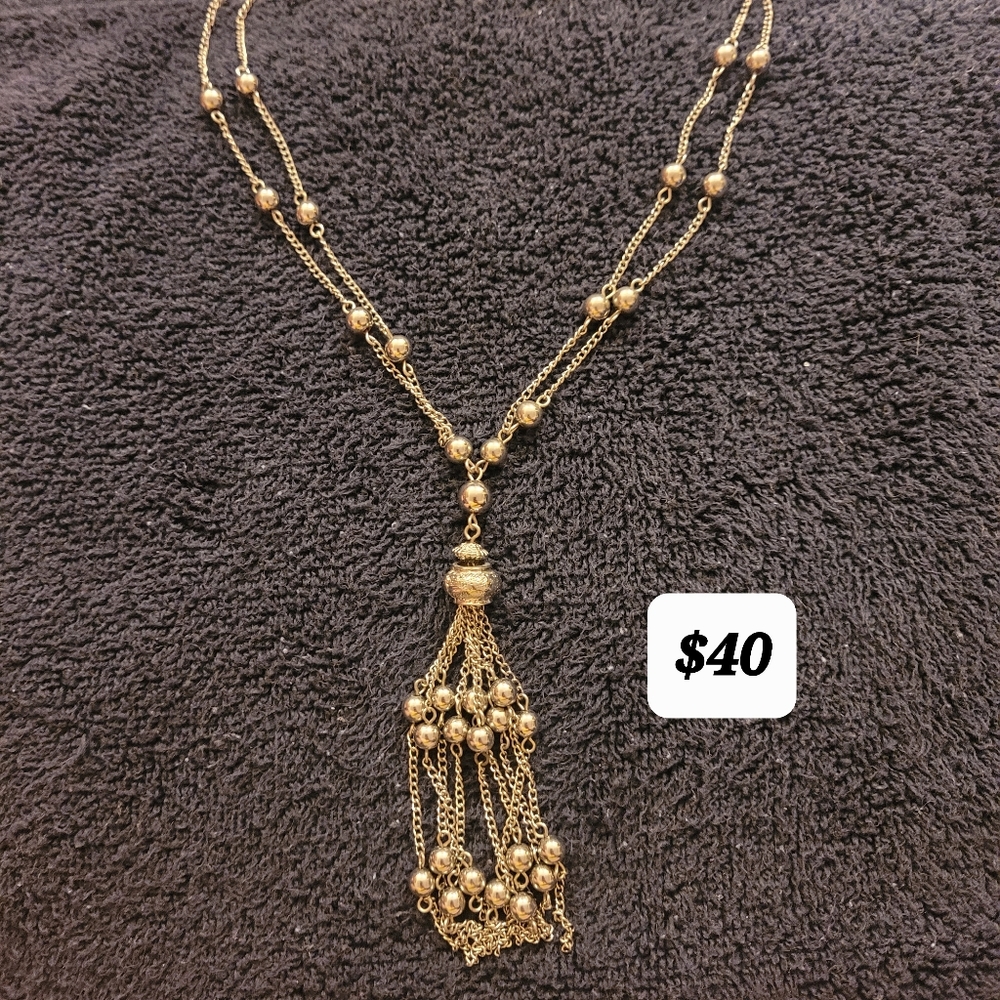 Vintage Dangle Double Chain Necklace